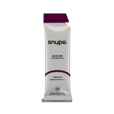 Gel energético Snupe HC21 ISO sabor maracujá em embalagem branca e roxa