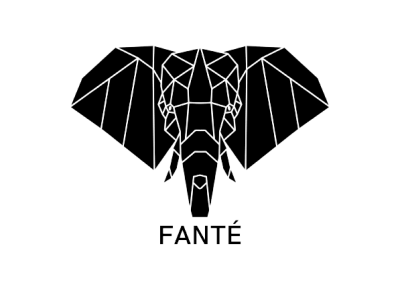 Logótipo geométrico preto de elefante com texto FANTÉ
