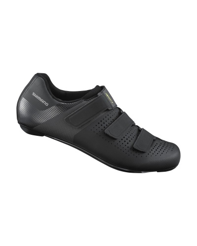 Ténis de ciclismo preto Shimano com três velcros e logo lateral
