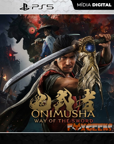 Capa do jogo digital PS5 Onimusha Way of the Sword com personagem e espada