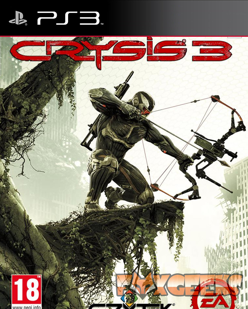 Capa do videojogo Crysis 3 para PS3 com soldado futurista num cenário urbano destruído