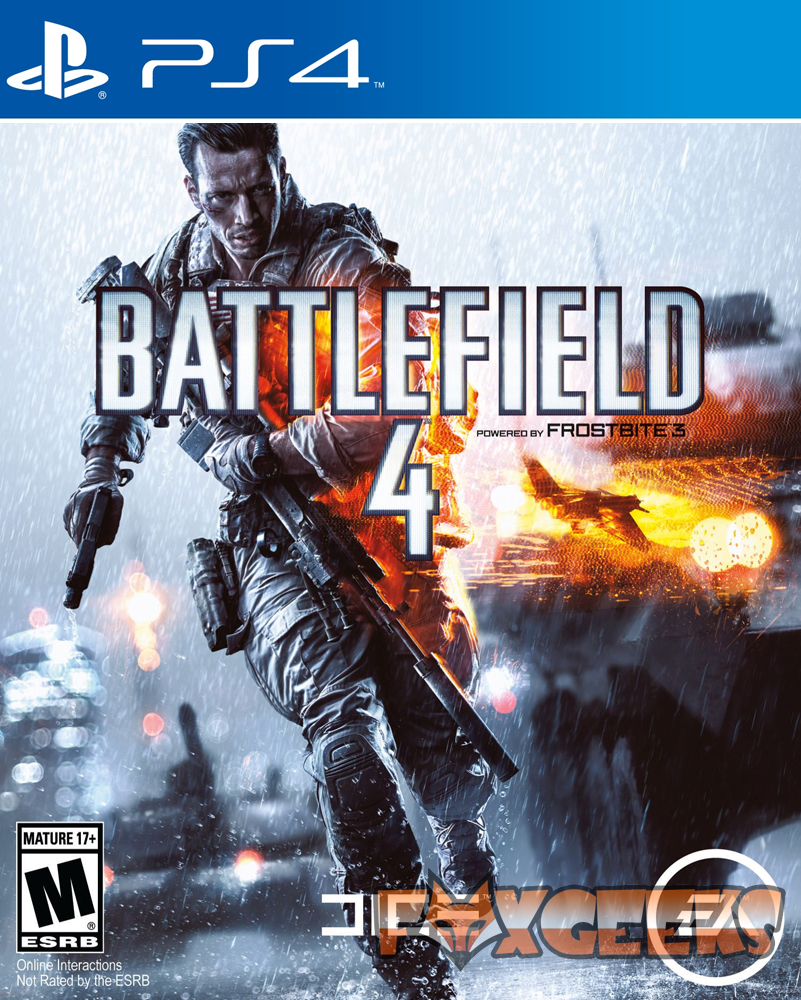 Capa do jogo PS4 Battlefield 4 com soldado e explosão ao fundo