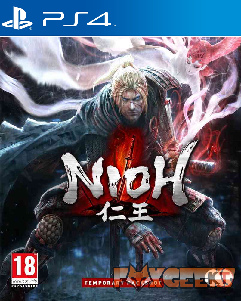 Capa do jogo PS4 NIOH com personagem armado e selo PEGI 18