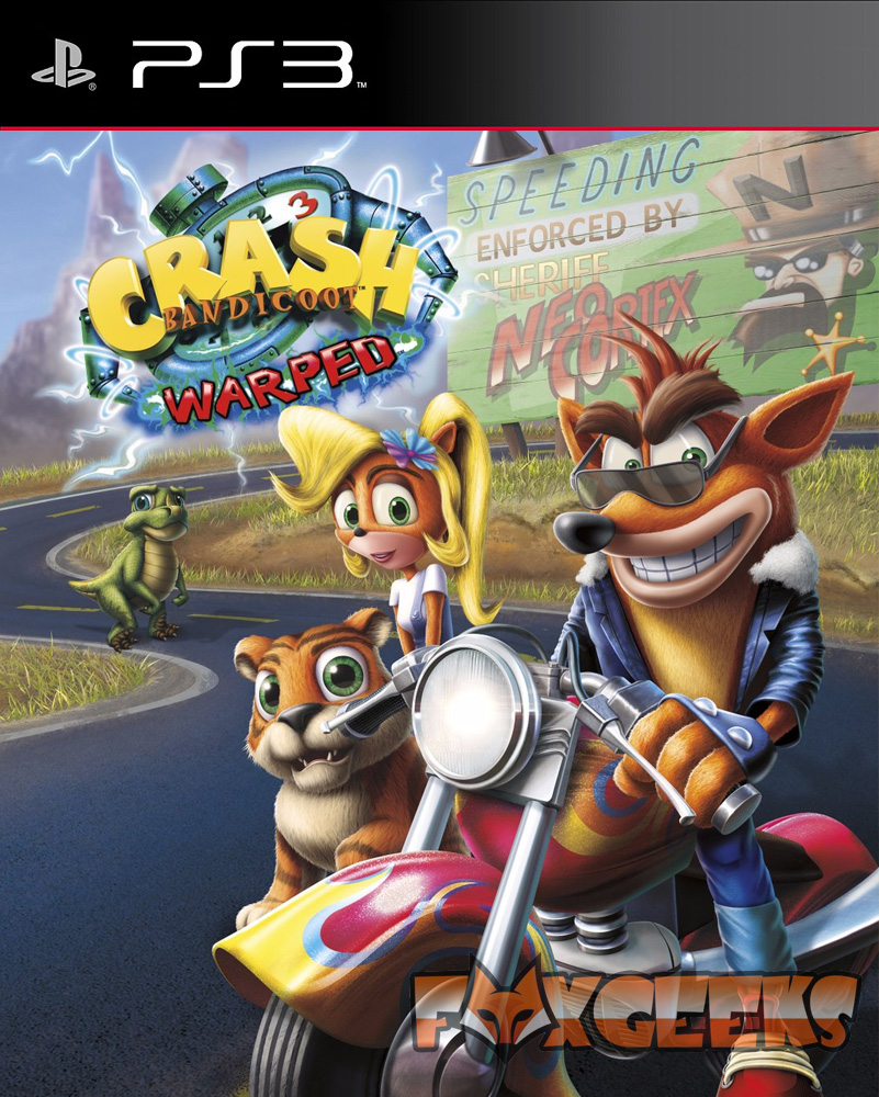 Capa do jogo PS3 Crash Bandicoot 3 Warped com personagens animados numa estrada