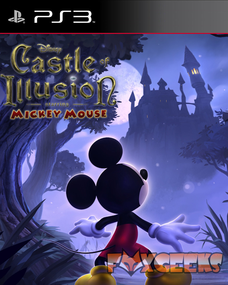 Capa do jogo PS3 Castle of Illusion Featuring Mickey Mouse com Mickey de costas e castelo ao fundo