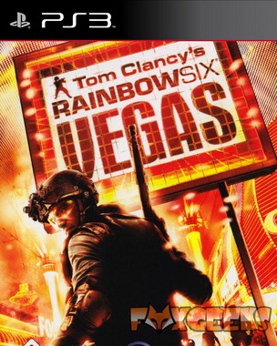 Capa do jogo Tom Clancy's Rainbow Six Vegas para PS3 com soldado e luzes de néon