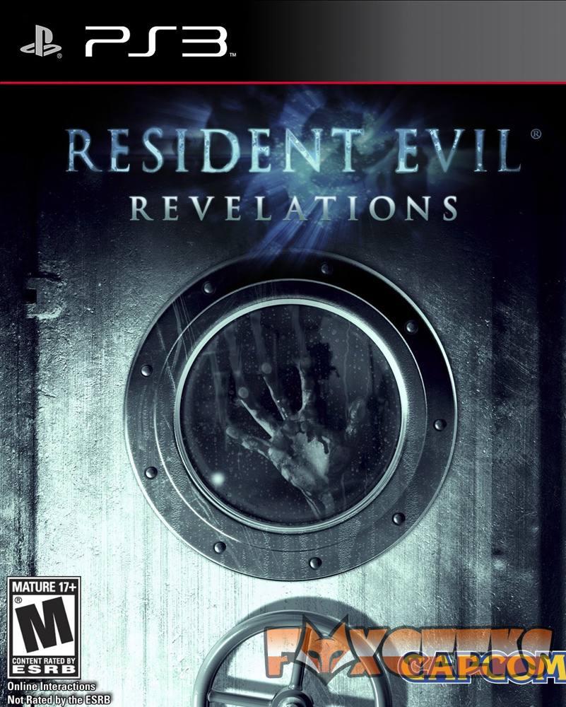 Capa do jogo Resident Evil Revelations para PS3 com mão na janela redonda de metal