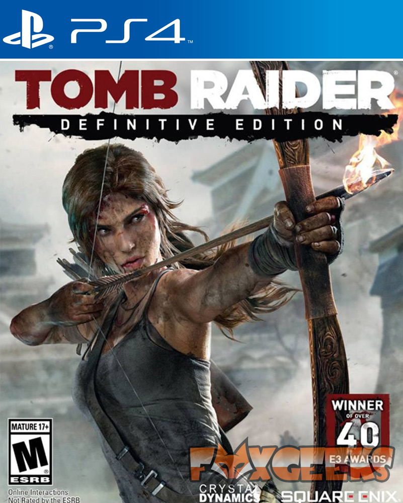Capa do jogo PS4 Tomb Raider Definitive Edition com arqueira segurando arco e tocha