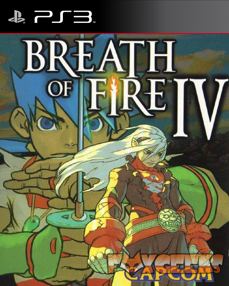 Capa do jogo PS3 BREATH OF FIRE IV com personagens animadas e logotipo CAPCOM