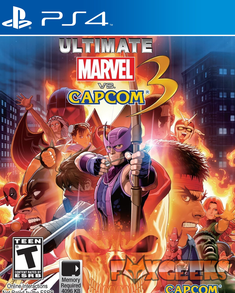 Capa do jogo PS4 Ultimate Marvel vs. Capcom 3 com personagens e texto