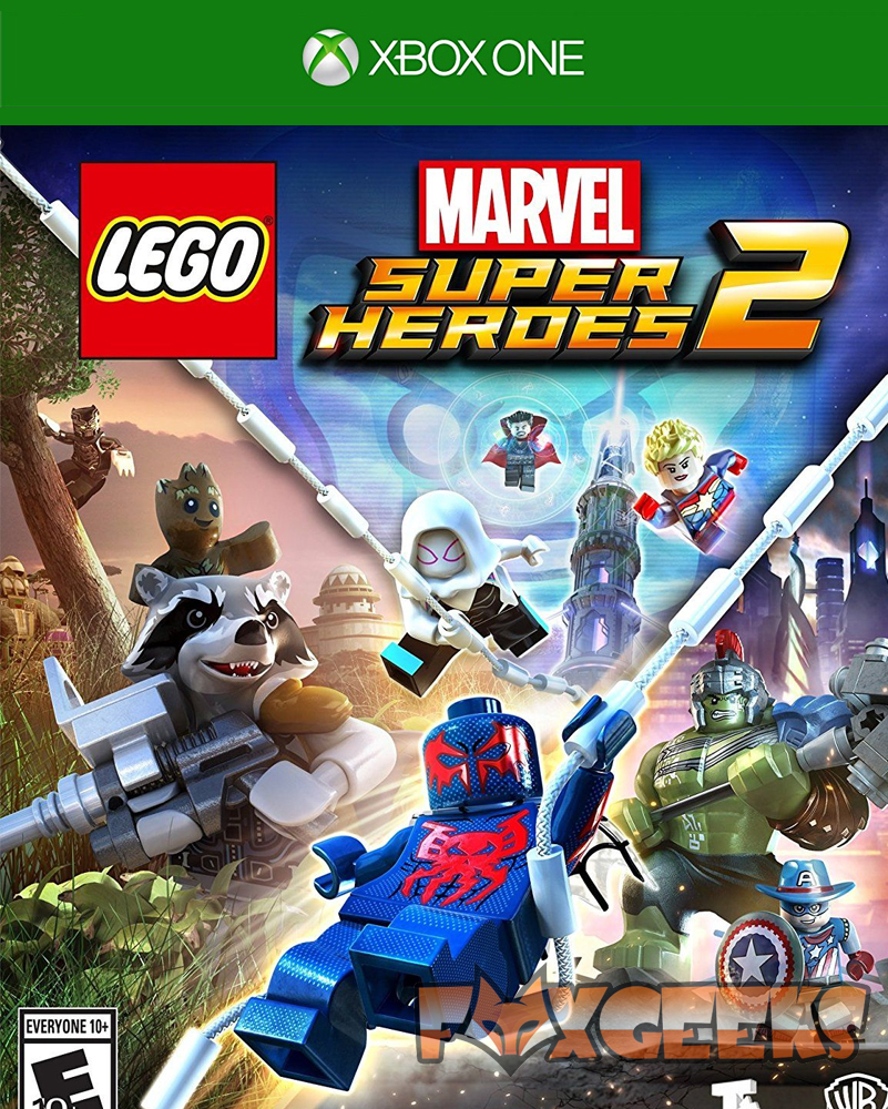 Capa do jogo LEGO Marvel Super Heroes 2 para XBOX ONE com personagens LEGO da Marvel
