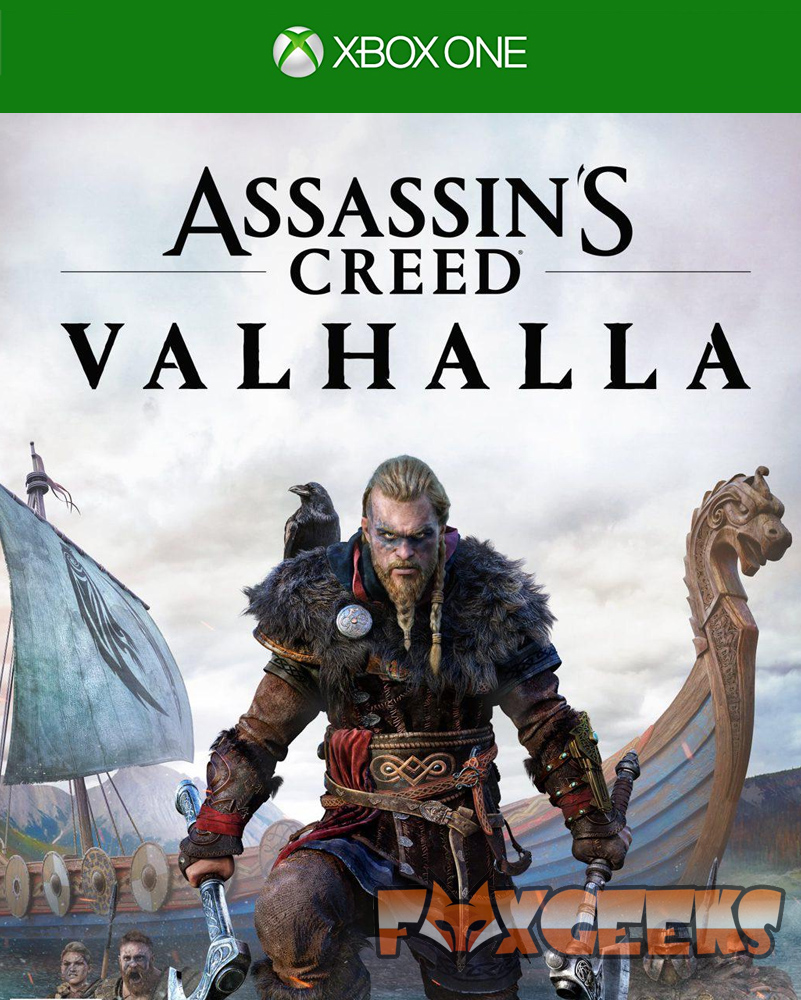 Capa do jogo Assassin's Creed Valhalla para Xbox One com guerreiro viking e navio