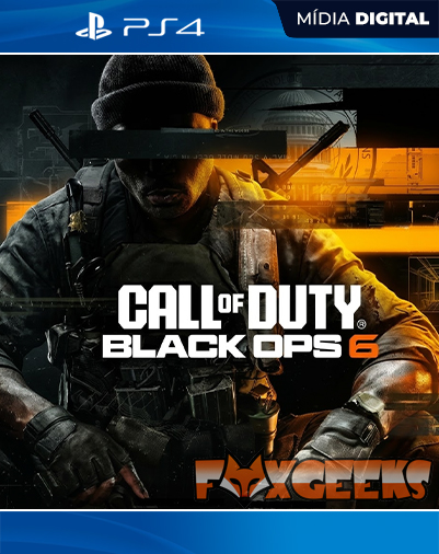 Capa digital do jogo Call of Duty Black Ops 6 para PS4 com soldado armado em fundo laranja e cinza