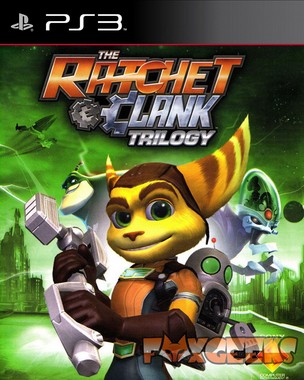 Capa do jogo The Ratchet and Clank Trilogy para PS3 com personagens animados