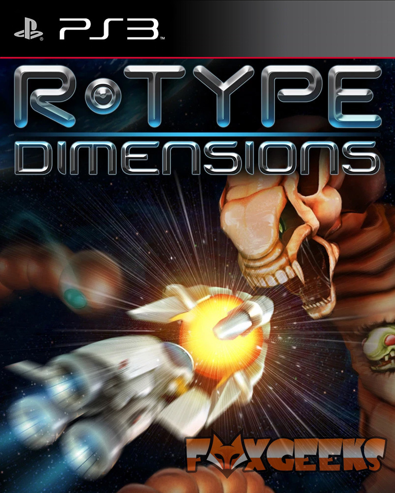 Capa do jogo PS3 R-Type Dimensions com nave e criatura alienígena