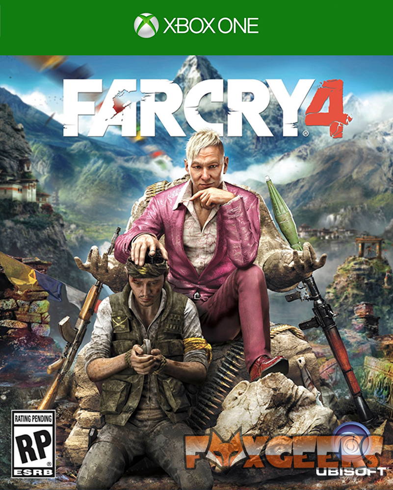 Capa do jogo Far Cry 4 para Xbox One com duas personagens e paisagem de montanha
