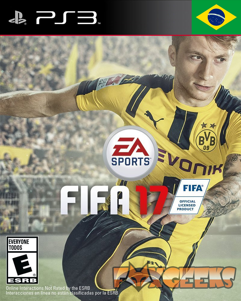 Capa do jogo FIFA 17 para PS3 com jogador de futebol e logotipos