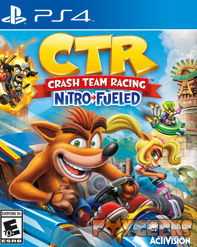 Capa do jogo PS4 Crash Team Racing Nitro-Fueled com personagens animados em corrida