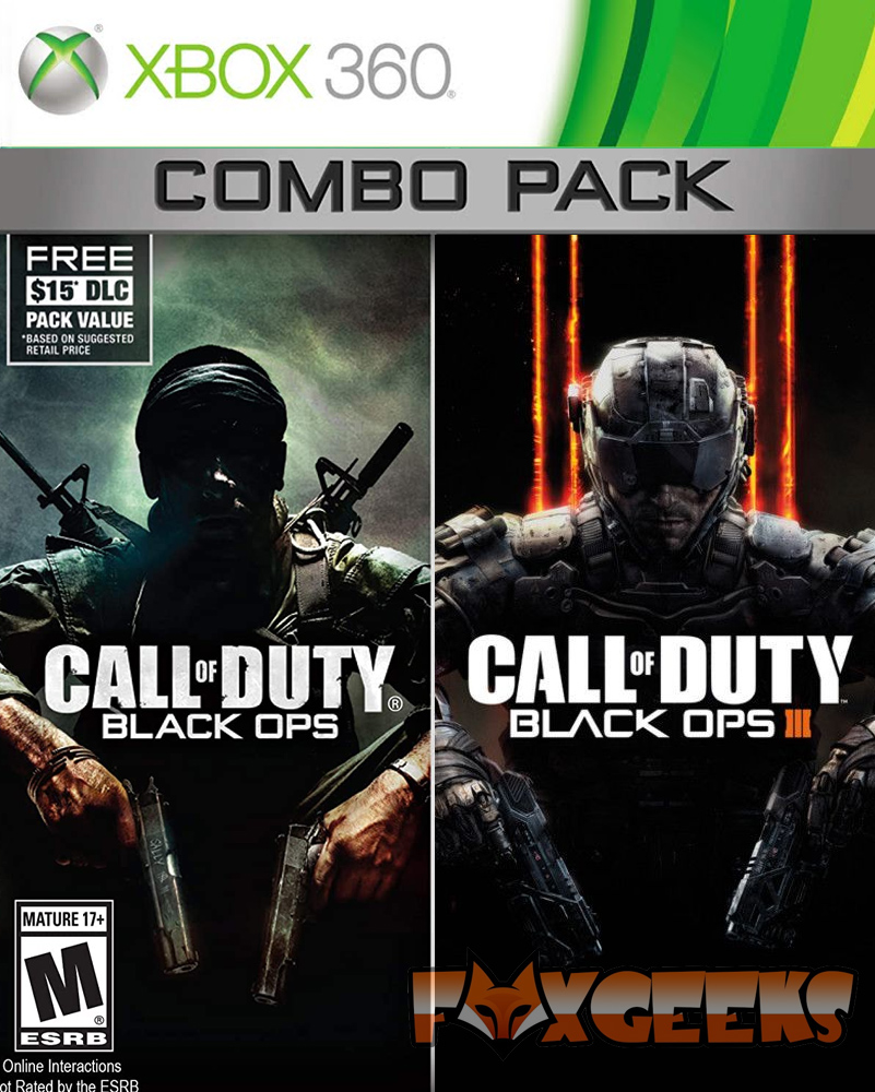 Capa Combo Pack de Xbox 360 com jogos Call of Duty Black Ops e Black Ops III