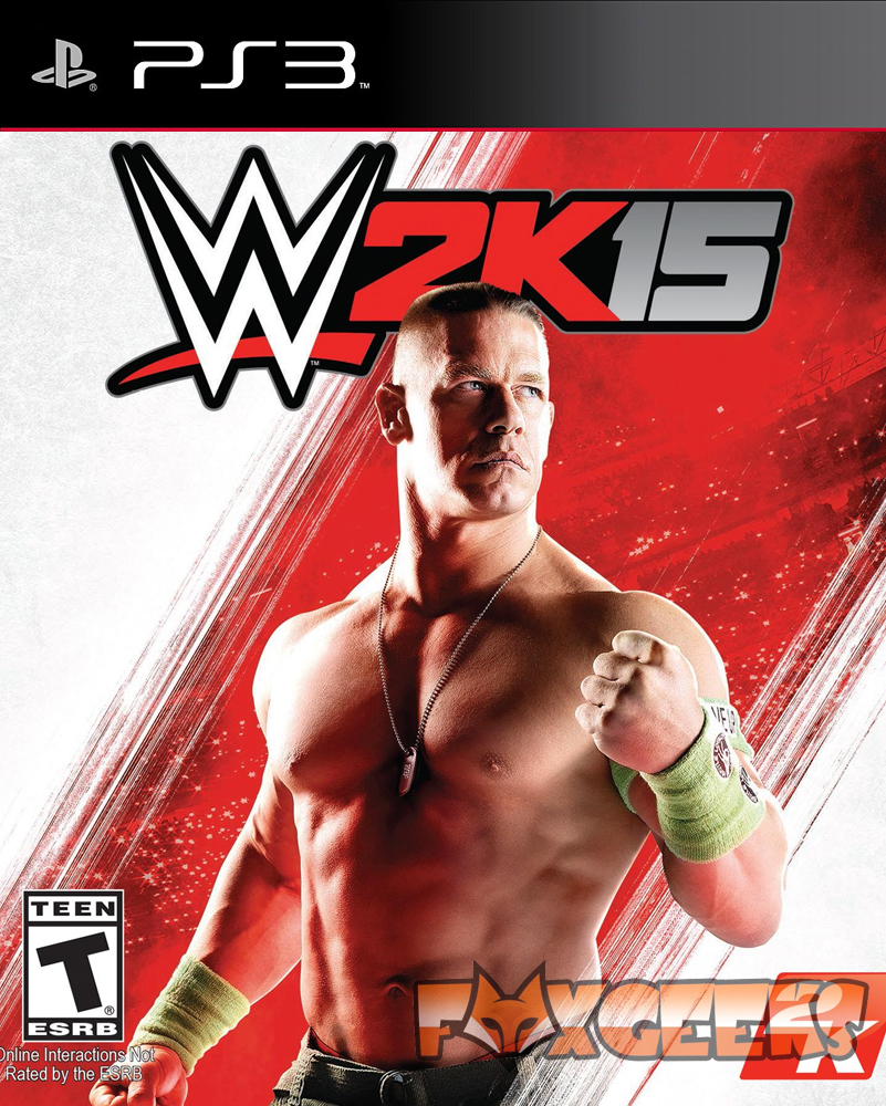 Capa do jogo WWE 2K15 PS3 com lutador musculoso e logótipo colorido