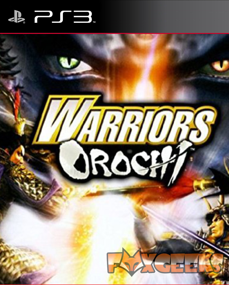 Capa do jogo PS3 Warriors Orochi com personagens guerreiro e olhos brilhantes no fundo
