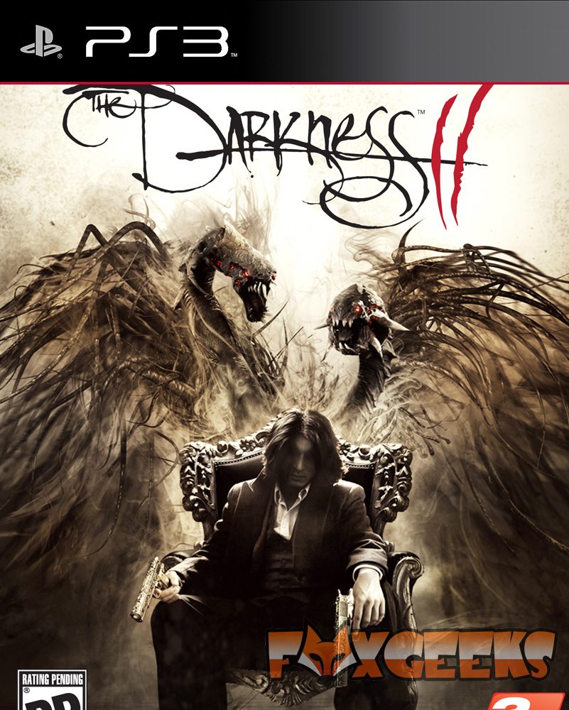 Capa do jogo The Darkness II para PS3 com homem sentado e criaturas sombrias