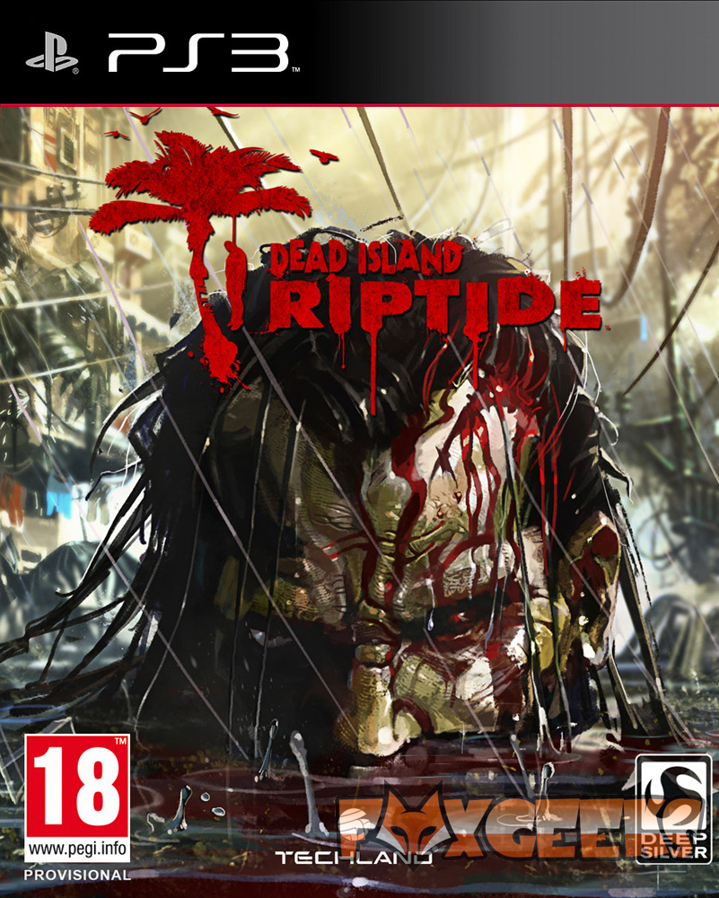 Capa do jogo PS3 Dead Island Riptide com rosto ensanguentado e fundo de cidade destruída