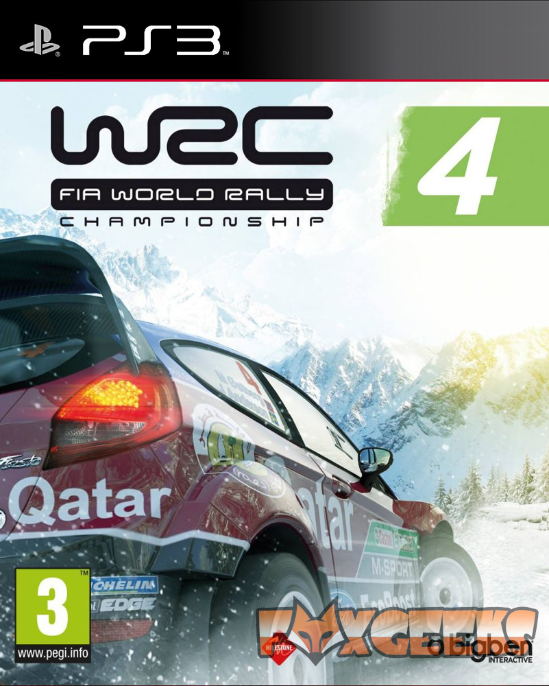 Capa do jogo WRC FIA World Rally Championship 4 para PS3 com carro de rali vermelho na neve