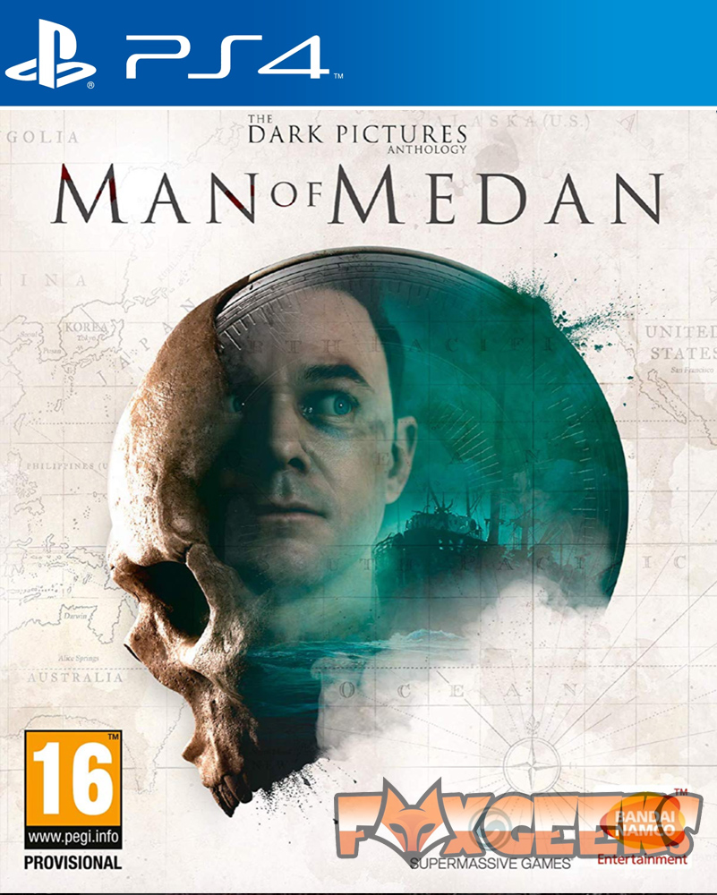 Capa do jogo PS4 THE DARK PICTURES ANTHOLOGY MAN OF MEDAN com imagem metade crânio e rosto humano