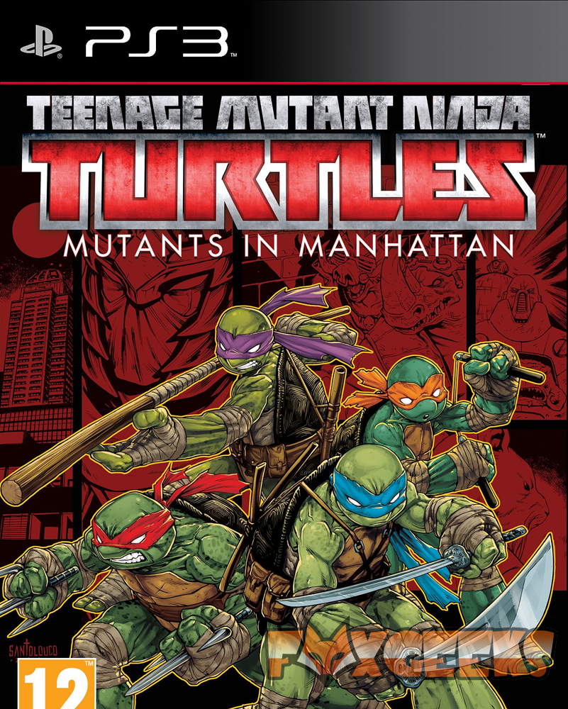Capa do jogo Teenage Mutant Ninja Turtles para PS3 com quatro personagens em ação e texto do título