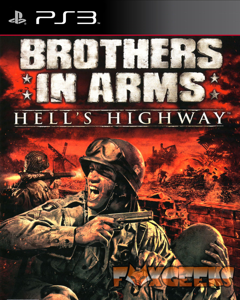 Capa do jogo Brothers In Arms Hell's Highway para PS3 com soldados em combate e fundo vermelho explosivo