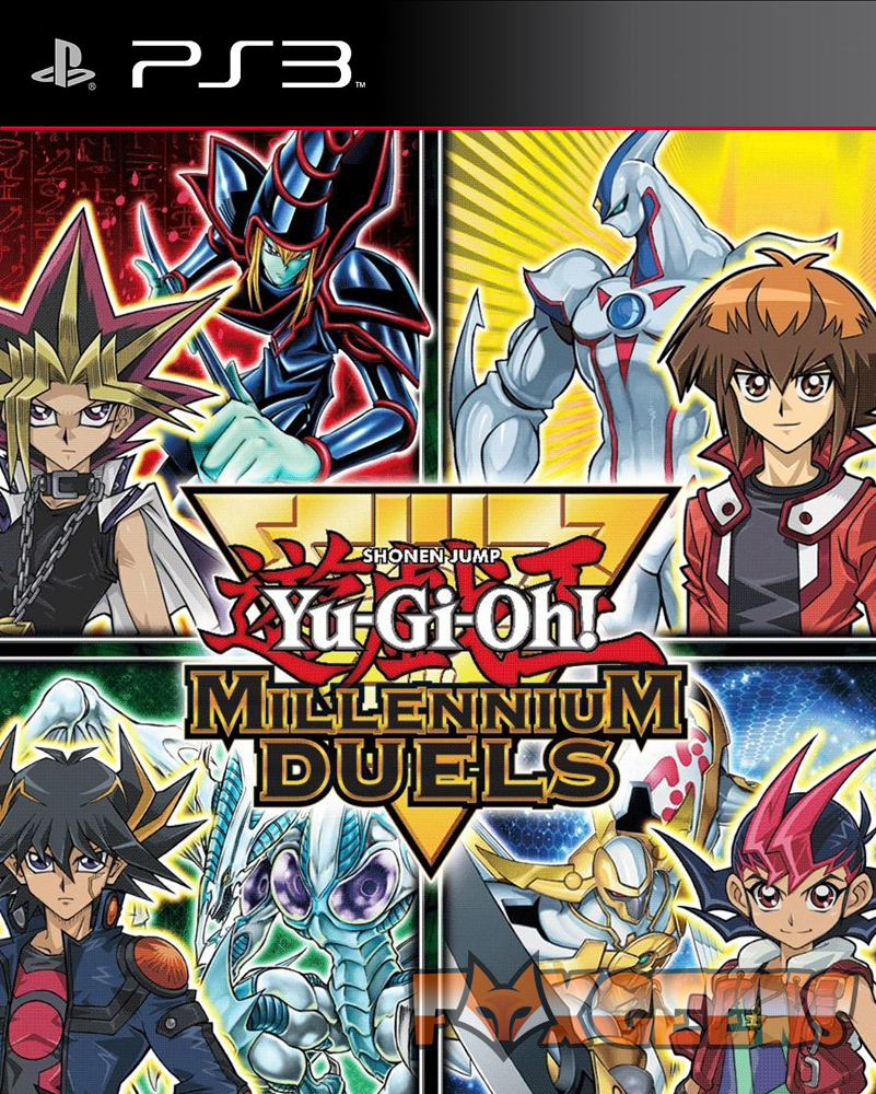 Capa do jogo PS3 Yu-Gi-Oh! Millennium Duels com personagens animados