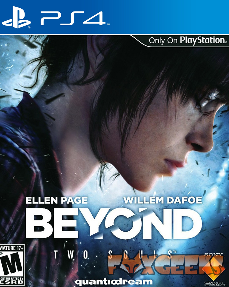 Capa do jogo PS4 Beyond: Two Souls, rosto de personagem feminina e textos do jogo