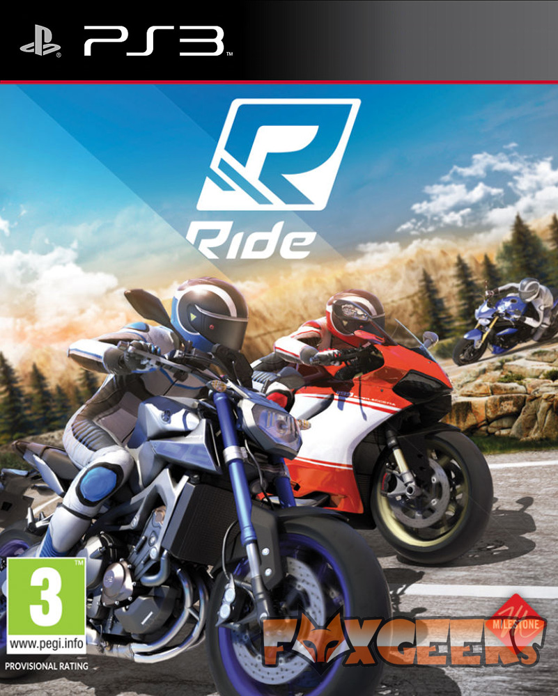 Capa do jogo PS3 Ride com motocicletas em corrida na montanha