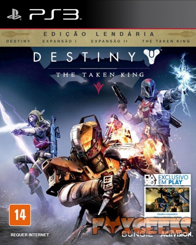 Capa do jogo Destiny: The Taken King para PS3 com personagens armados e efeitos luminosos