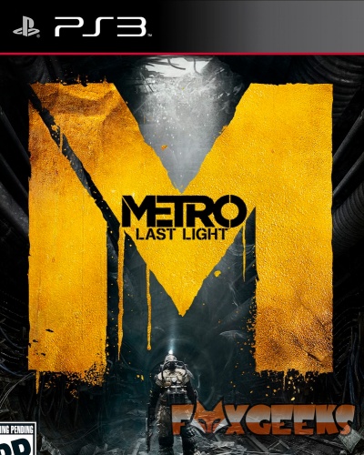 Capa do jogo Metro Last Light para PS3 com letra M amarela e personagem com capacete