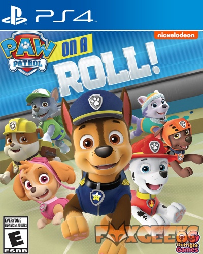 Capa do jogo PS4 Paw Patrol On A Roll com personagens da Patrulha Canina em destaque.