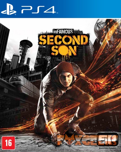 Capa do jogo inFAMOUS SECOND SON para PS4 com personagem fogo e fundo urbano