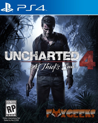 Capa do jogo PS4 Uncharted 4 A Thief's End com homem e floresta