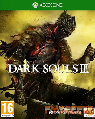 Capa de jogo Dark Souls III Xbox One com guerreiro em armadura negra e brasas