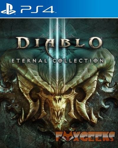 Capa do jogo PS4 Diablo Eternal Collection com caveira e chifres