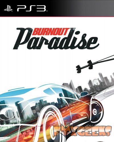 Capa do jogo Burnout Paradise para PS3 com carro ilustrado e logo do console