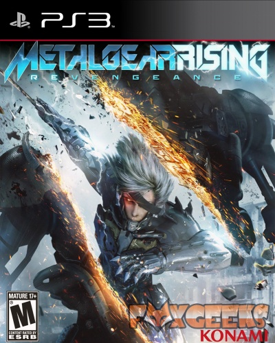 Capa do videojogo Metal Gear Rising: Revengeance para PS3 com personagem robótico e efeitos futuristas