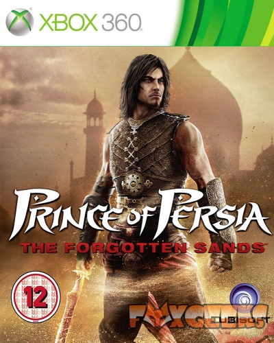 Capa do jogo Prince of Persia The Forgotten Sands Xbox 360 com personagem e logótipos