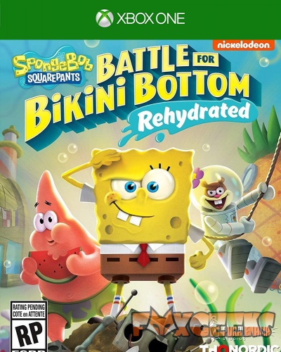 Capa do jogo Xbox One SpongeBob Battle for Bikini Bottom Rehydrated com personagens animados