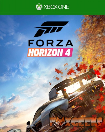 Capa do jogo Forza Horizon 4 para Xbox One com carro desportivo e folhas de outono