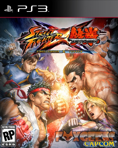 Capa do jogo para PS3 Street Fighter X Tekken com personagens de luta em combate