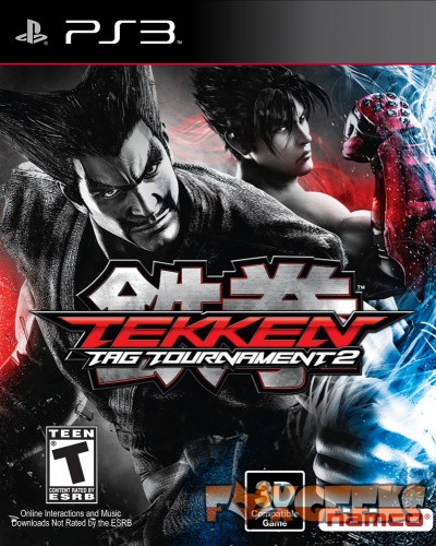 Capa do jogo Tekken Tag Tournament 2 para PS3 com dois lutadores e logos do jogo.