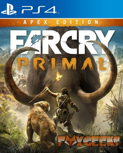 Capa do jogo FAR CRY PRIMAL para PS4 com homem pré-histórico e mamute