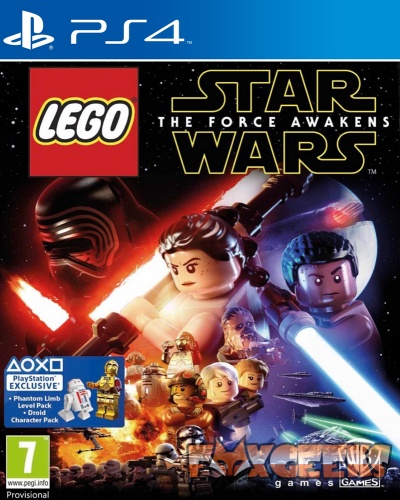 Capa do jogo LEGO Star Wars The Force Awakens para PS4 com personagens LEGO e sabres de luz